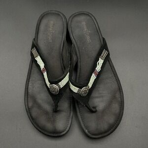 Minnetonka Beaded Thong Sandals Black Suede Womens Size 10 Boho Western